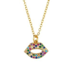 Lips Necklace with Colorful Rhinestones